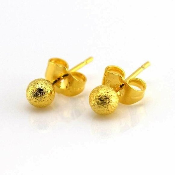 Jewelry - 24K Gold Yellow Gold Filled Frost Texture Ball Stud Earrings 5mm Gorgeous Gift